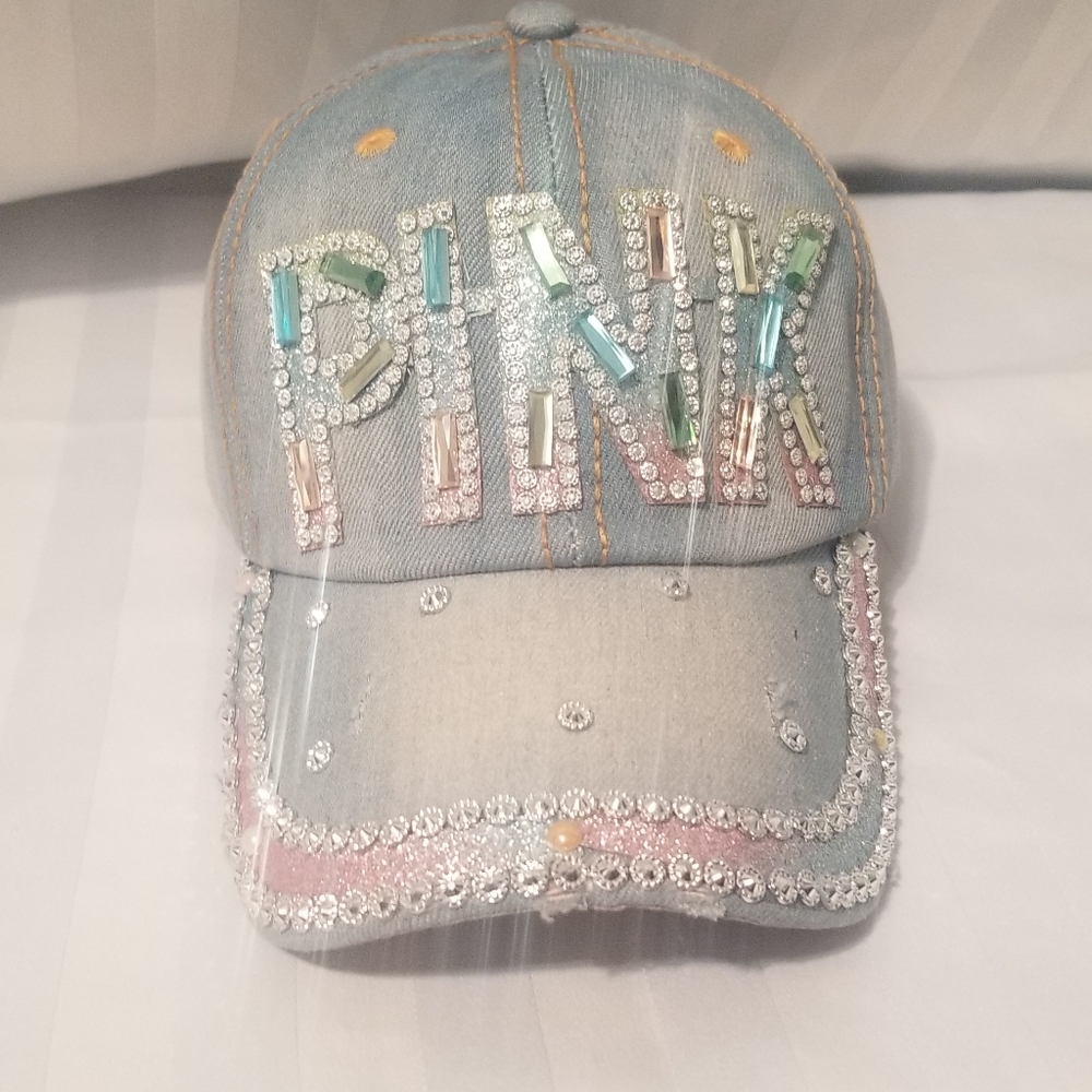 Fancy,sparkly baseball hat with PINK embellished in jewels